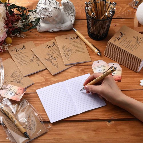 100 Set Mother's Day Church Gifts Bulk Include Bible Verse Pens and Christian Prayer Journal for Women Inspirational Notebooks Religious Gifts with Cards Bags Twine,God Bless Mom Church Sunday School