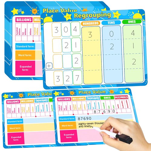 AmazingSpark 18 Packs Place Value Chart Math Manipulative 9x12 Inches Dry Erase Double Sided Cards Math Learning White Boards Small Whiteboards for Kids Students Classroom Home(Place Value)