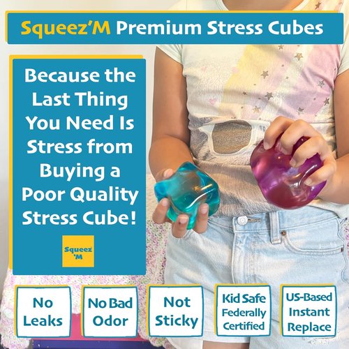 Premium Squeez'M Cube - 35% Larger Sensory Fidget Toy for Kids & Adults | Colorful, Durable, ASTM Certified 3+