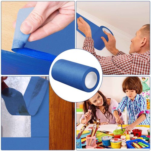 Fainne 3 Rolls Blue Painters Tape Bulk Multi Pack Safe Paint Paper Masking Tape for Wall Painting Decoration Supplies (Blue,6 Inch X 55 Yards)