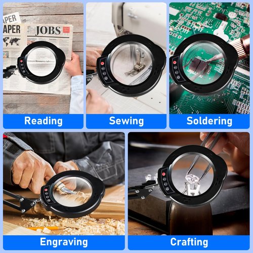Jaenmsa 10X Magnifying Glass with Light and Stand, LED Desk Lamp with Base and Clamp, 5 Color Mode, 10 Dimmable Levels, Hands Free for Reading Crafts Jewelry Sewing Close Work
