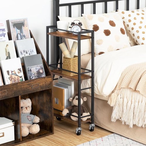 MAHANCRIS Slim Rolling Cart - Mobile Kitchen Cart on Wheels | Narrow Storage Solution in Rustic Brown