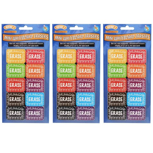 Ashley Productions Non-Magnetic Mini Whiteboard Erasers, Chalk Loop, 10 Per Pack, 3 Packs
