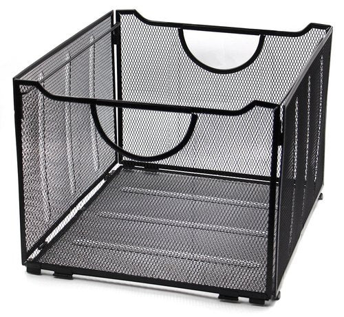 EasyPAG Letter Size Portable Filing Bin Black Mesh Metal File Crate Box with Hanging File Folder Frame