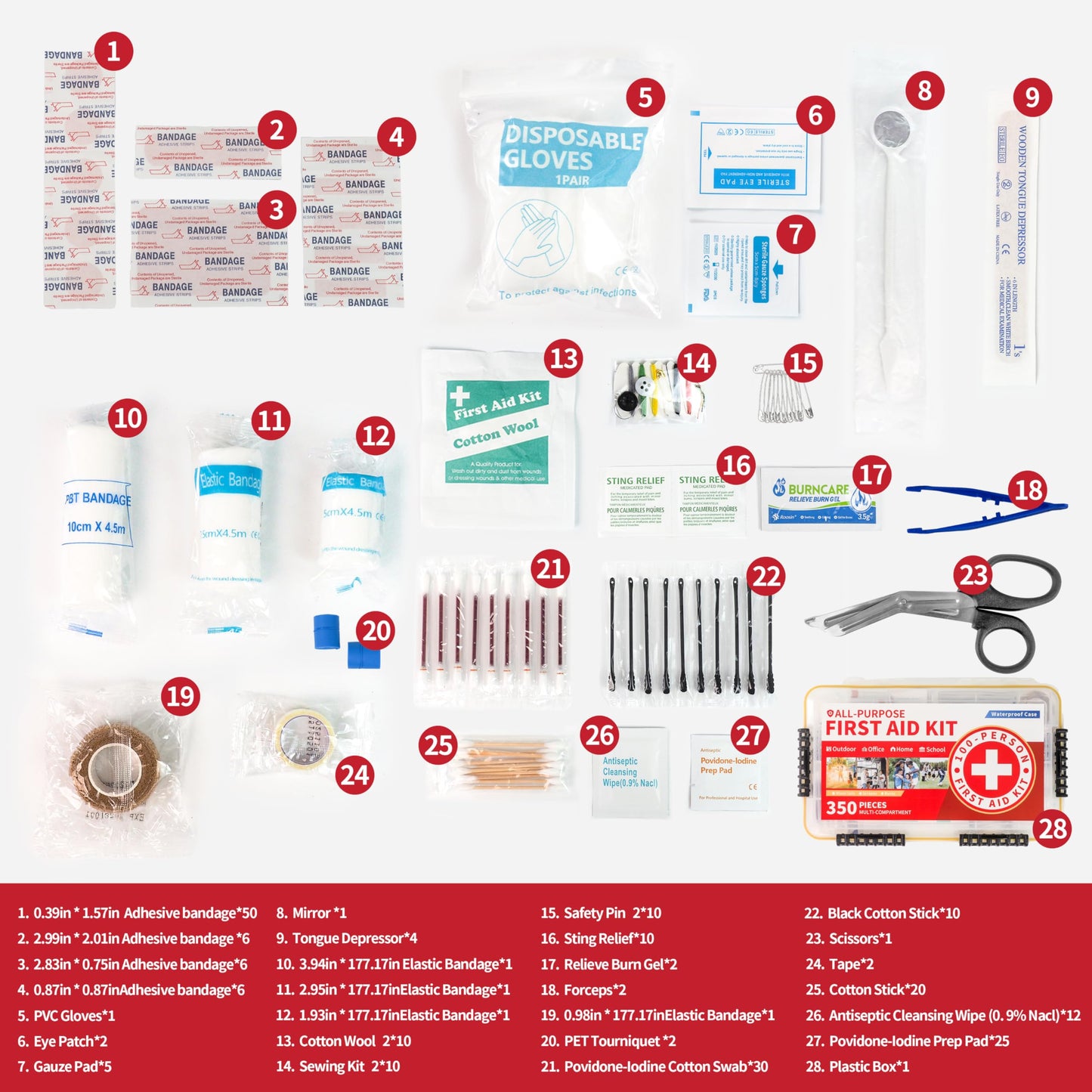 Prelady-350 Pieces All-Purpose 100-Person Emergency First Aid Kit – Waterproof Plastic Case | Clearly Organized for Fast Retrieval | Perfect for Home, Business, Workplace, Boat, Travel, Outdoor & Car
