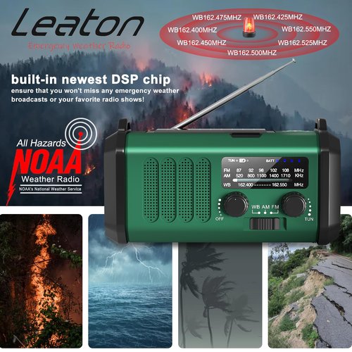 Emergency Radio NOAA Weather Radio with Hand Crank & Solar Charging 20000mAh Battery Built-in Flashlight, Reading Light & SOS Alarm AM/FM Weather Bands Compact & Portable for Camping & Emergencies