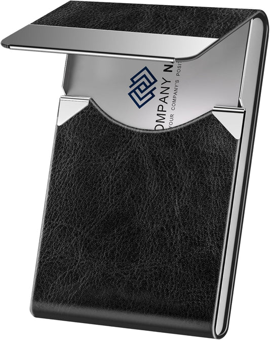 Skiennix Business Card Holder - Slim PU Leather & Stainless Steel Case with Magnetic Closure | Unisex Design