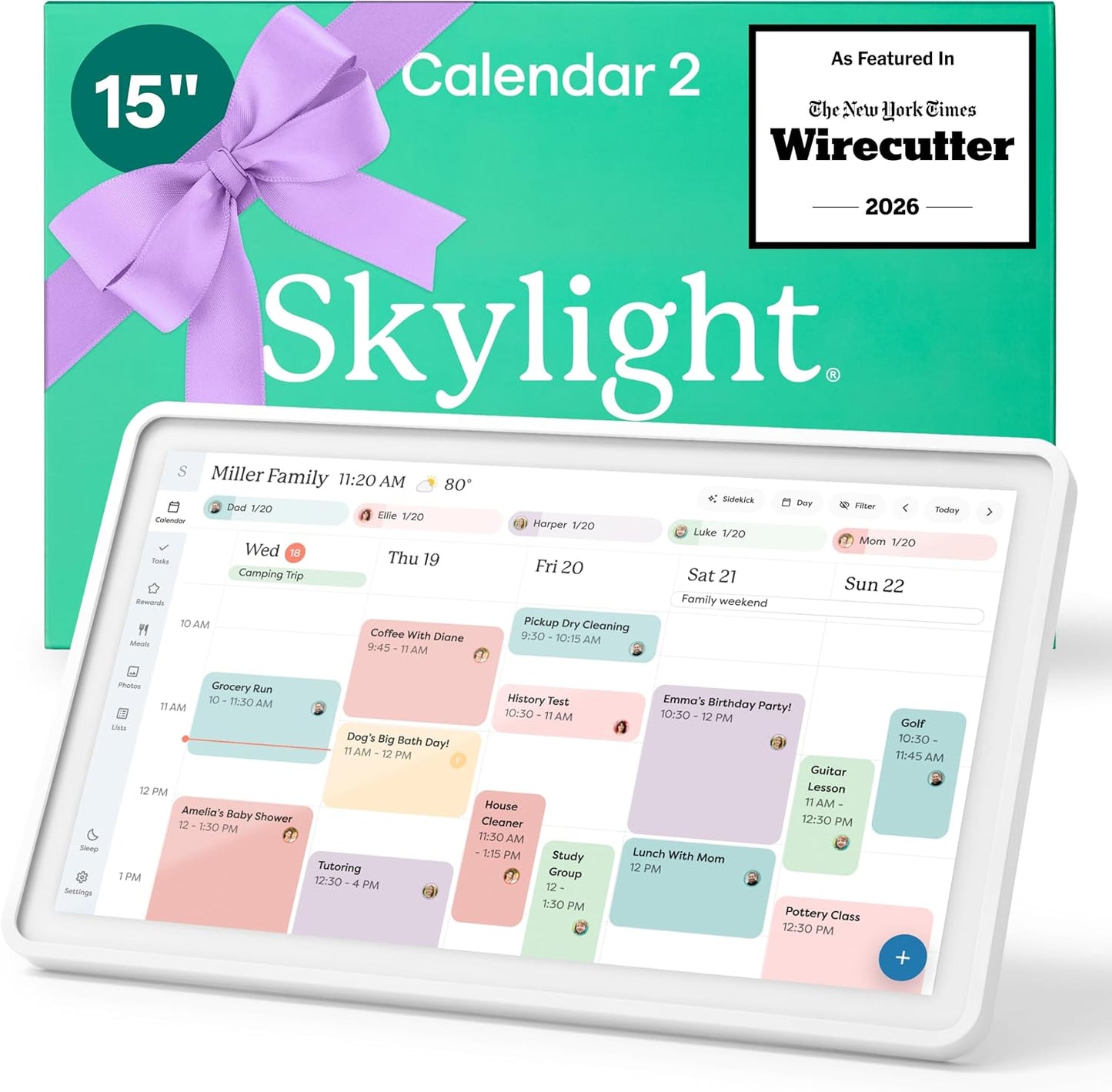 Skylight Calendar 2 - 15-Inch Full HD Touchscreen Digital Wall Planner & Smart Organizer | Classic White, 16GB Storage