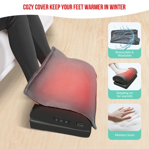 Heated Foot Rest Under Desk at Work, Ergonomic Desk Footrest with Vibrating Massage and Adjustable Height, Foot Warmer with Pocket, 3 Vibration Modes & 2 Heating Levels,Memory Foam,Office Home Gaming