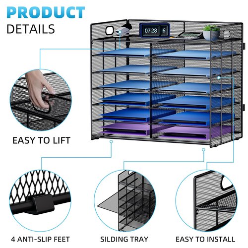 Marbrasse Desktop Literature Organizer, Mesh Paper Organizer, Desk Organizers, File Sorter Mail Center Paper Storage Cabinet Classroom Keepers Mailbox for Office Home School, Black