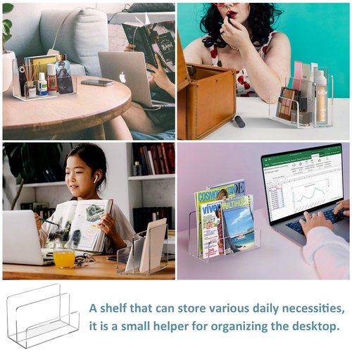 Sezanrpt Acrylic File Holder 2 Compartment, Clear Desk File Organizer, Office Magazine File Folder Organizer