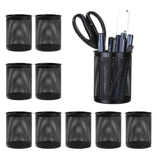 Comix Pen Holder Desk Organizer, Wire Mesh Pencil Cup with Foam Pad and Non-Slip Bottom Office Supplies Desk Accessories for Home Office School, 10 Packs