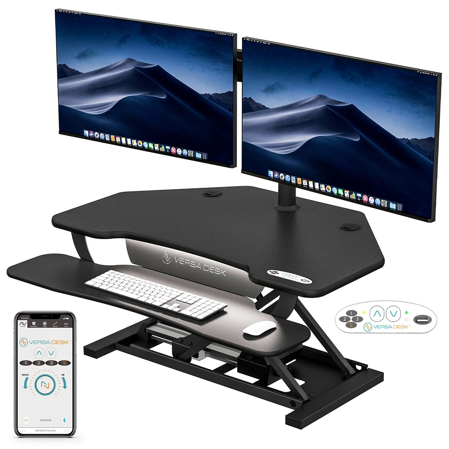 VERSADESK PowerPro Elite Smart Corner Standing Desk Converter - Adjustable Sit Stand Desk Riser with Keyboard Tray & USB C Ports - App Controlled Height Adjustment for Home or Office | Black (36" x