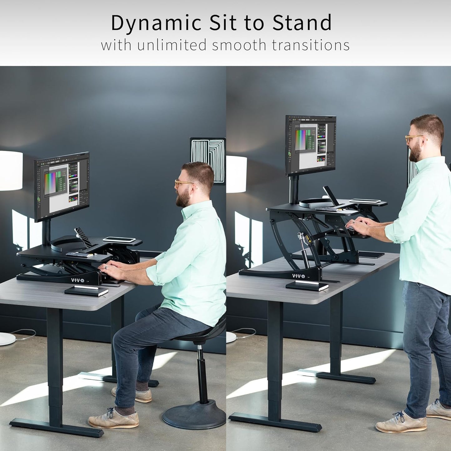VIVO Height Adjustable Stand Up Desk Converter - Dual Monitor Riser Workstation, Black, 32 Inch