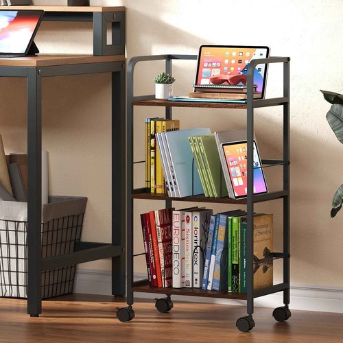 Rolling Book Cart with Removable Dividers, 3-Tier File Cart with Wheels, Utility Storage Rack for Office, Home, Classroom, Art Supply Organizer, Binder and Laptop Shelf Rack