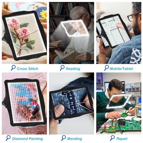 10X Magnifying Glass, with Light and Stand, 3 Light Modes Rechargeable Floor Magnifying,Suitable for Reading, Sewing, Crafts, DIY, Embroidery, Close Work. Magnifiers for Seniors