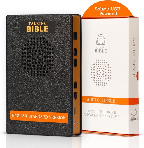 Electronic Holy Bible Audio Player - Solar Powered & USB Rechargeable | ESV for Seniors, Kids & The Blind - Black