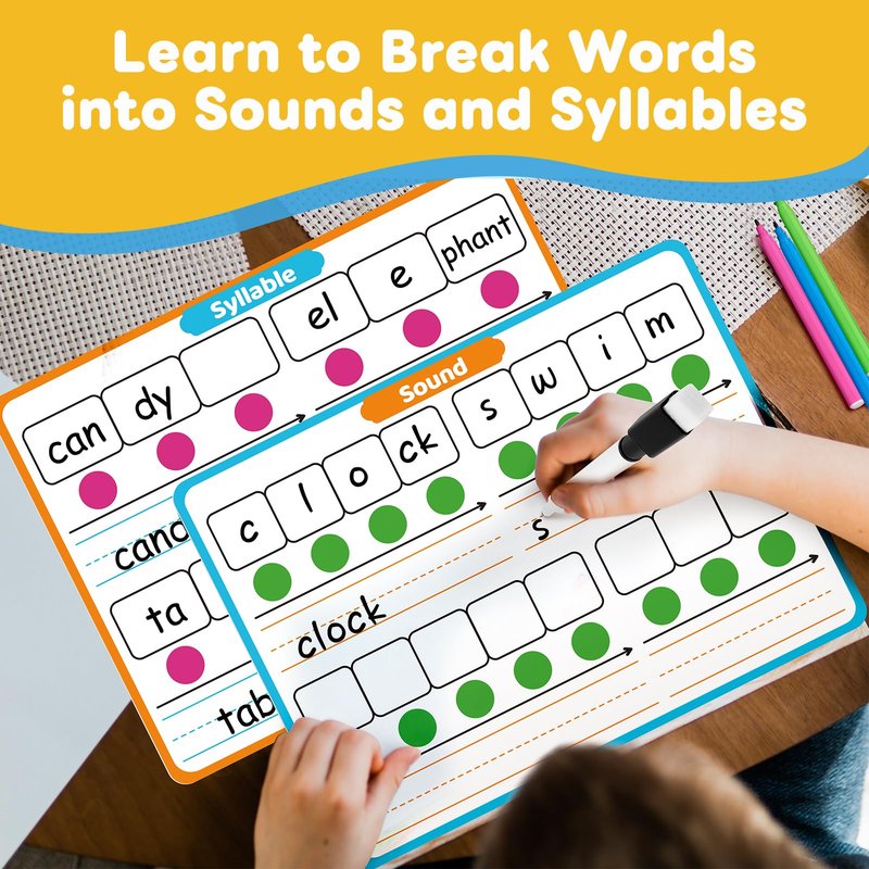 Laffunz 12 Packs Phonemic Awareness Dry Erase Board, Speech Therapy Material Dry Erase Phonics Games Flash Cards, Elkonin Boxes Science of Reading Spelling Manipulatives Classroom Materials Must Have