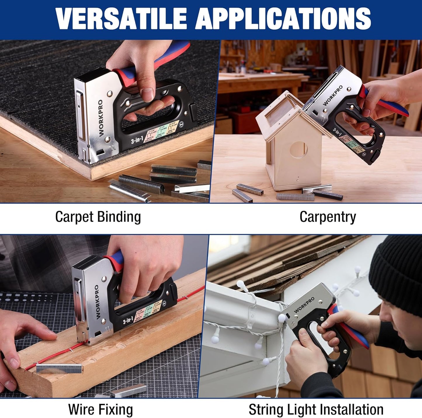 WORKPRO Heavy Duty Upholstery Staple Gun - 3-in-1 Manual Brad Nailer with 3000 Staples for DIY Projects