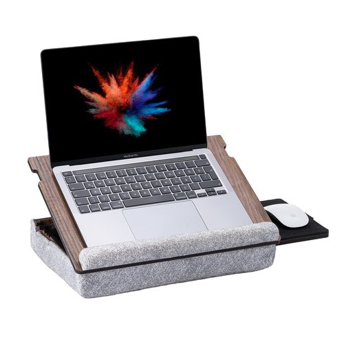 Vigo Wood Laptop Tray - Lap Tray with Cushion, Laptop Table for Bed & Sofa, Adjustable Lap Desk, Portable Bed Table for Work & Study, Ergonomic Wooden Stand for Home Office (Walnut)