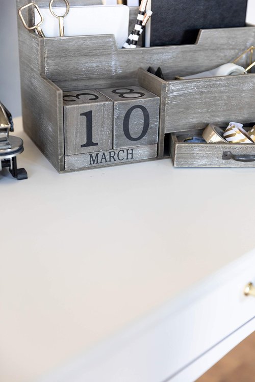 BLU MONACO Dark Wooden Mail Organizer Desktop with Block Calendar – Mail Sorter & Countertop Organizer for Women’s Office