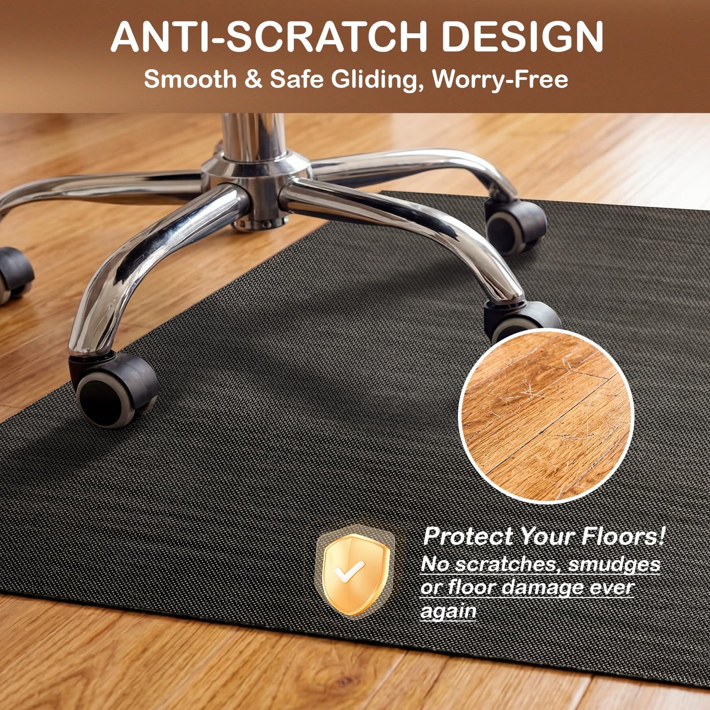 Office Chair Mat for Hardwood Floor, 36" x 48" Non-Slip Office Chair Mat for Rolling Chair, Heavy Duty Textilene Floor Protector for Hardwood Tile, Desk Computer Chair Mat for Home Office, Black