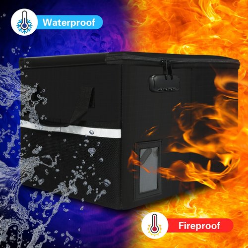 Fireproof Document Box with Lock, Document Organizer with Reflective Strip, Portable Fireproof File Box with Handle Document Safe, File Cabinet for Hanging Letter/Legal Folder/Certifications/Books
