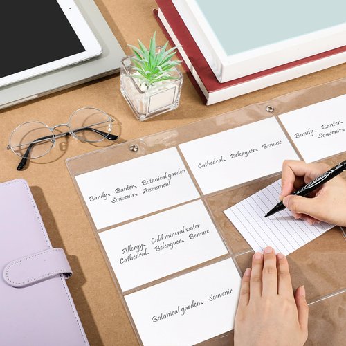 3 x 5 Inch Index Card Holder Sleeves 20 Slot Library Card Pockets Clear Plastic Organizer Holder Sleeve Hanging Wall Mount Business Classroom School Office for Display(2 Pcs)