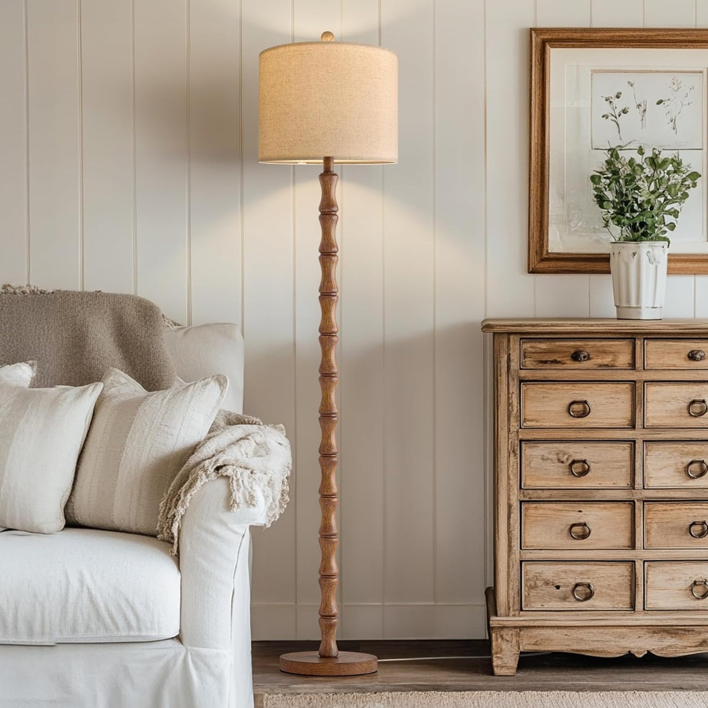 BOBOMOMO Rustic 62" Floor Lamp - Retro Farmhouse Design with Rotary Switch for Living Room & Bedroom