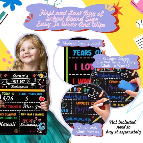 Feifeiya 4 Pack First and Last Day of School Chalkboard Double Sided Back to School Sign Preschool Kindergarten Chalkboard Sign Reusable Board for Photo Prop Supplies (12" X 10")
