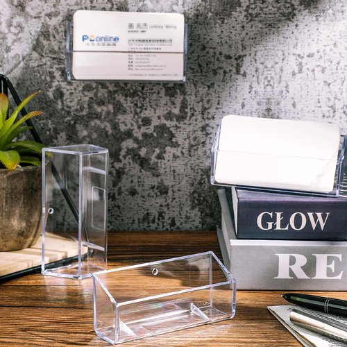 Eersida 16 Pcs Business Card Holder Wall Mount Clear Acrylic Display Stand for Office Desk Fits Standard Size Business Cards - Plastic Support Parts Need to Be Assembled at the Bottom
