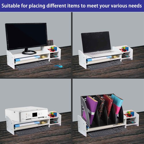 Catekro Monitor Stand Riser, 2 Tiers Wood Monitor Riser Stand with Storage Organizer, Multi-Purpose Desktop Organizer Riser for Computer,Laptop,Printer(White Maple Wood)