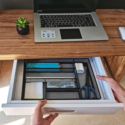 WenkeDigi New Desk Drawer Organizer, Desk Organizer,Metal Mesh Office Drawer Organizer Tray, 6 Compartments for Office School Home,12.6 x 8.27 x 1.57 inch, Black (1pc pack)