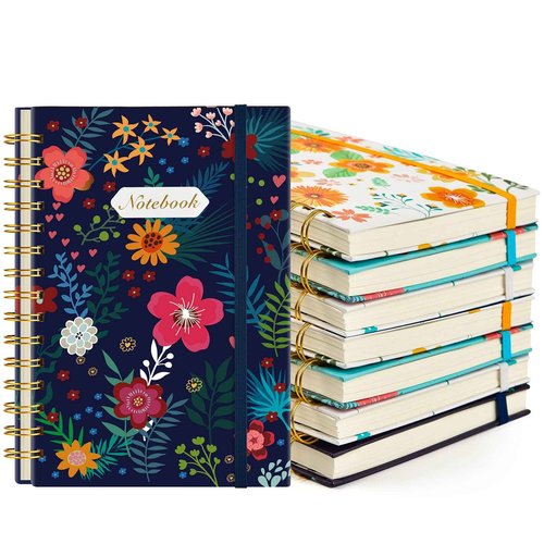 Coopay 8 Pack A5 Spiral Notebook Journal for Women, College Ruled Composition Notebooks Hardcover Spiral Journal, Cute Blooming Floral, Office School Business Supplies, 8.3" x 5.5", 160 Page