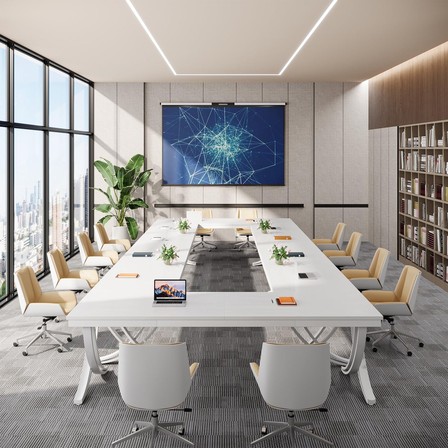 Tribesigns 6.5FT Conference Table for 6-8 People, 78 inch Long Rectangular Seminar Table with Strong Metal Frame, Business Furniture Boardroom Desk for Office Meeting Conference Room (4PCS, White)