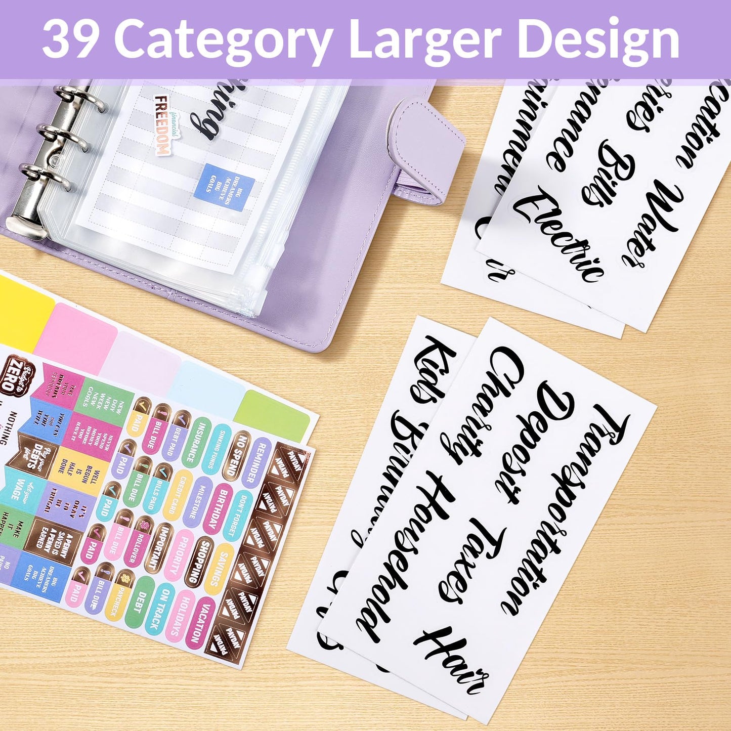Sooez Laser Silver Money Organizer for Cash, A6 Budget Binder with Cash Envelopes, 39 Black Bold Sticky Labels & 24 Colorful Budget Sheets, Money Saving Binder for Budgeting