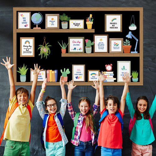 Bookshelf Bulletin Board Set for Classroom Decor - Back to School Plant Theme Library Inspirational Reading Poster Cutouts for School Library Office Chalkboard Wall Door Decor