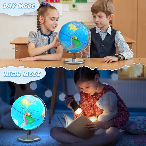 Illuminated World Globe - 8" Globe Lamp with Interactive World Map for Kids | STEM Learning Gift & Night Light