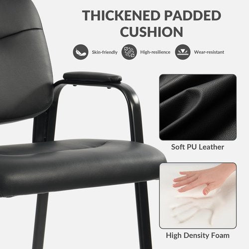 Elevon Waiting Room Chairs No Wheels Set of 1, Leather Stationary Office Reception Guest Chair with Padded Arms for Elderly Desk Conference Room Lobby Table Side Salon