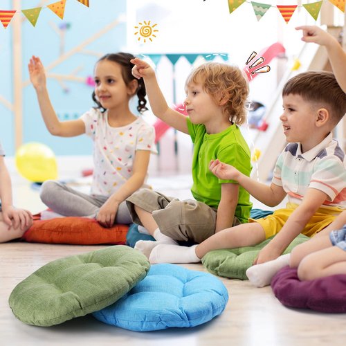 Geelin 12 Pcs 15.7 Inch Round Floor Seat Cushions Floor Pillow Color Linen Chair Pad for Kids Students School Classroom Tatami Car Office