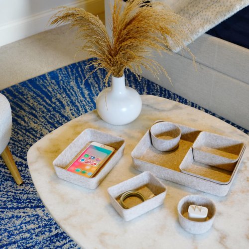 Welaxy Drawer organizers Felt storage bins office Desk Draw dividers wabi-sabi Nordic Natural Scandinavian-chic style beige hygge design catchall tray 7-Piece (Oatmeal)