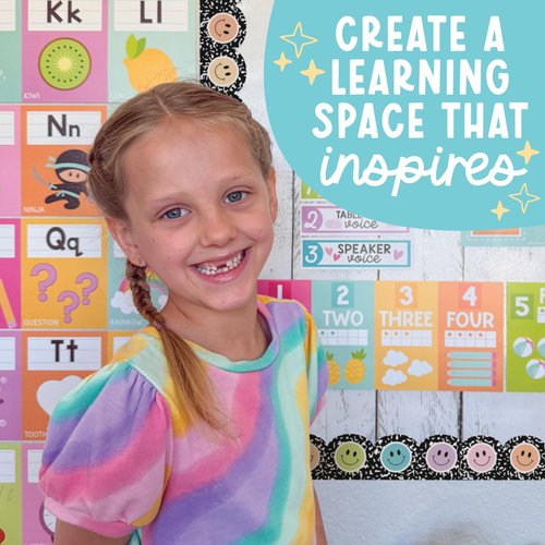 50ft Bulletin Board Borders Trim - Classroom Borders for Bulletin Board Decorations, Teacher Supplies for Classroom Decor Preschool, Kindergarten & Elementary, Smiley Scalloped Boarders