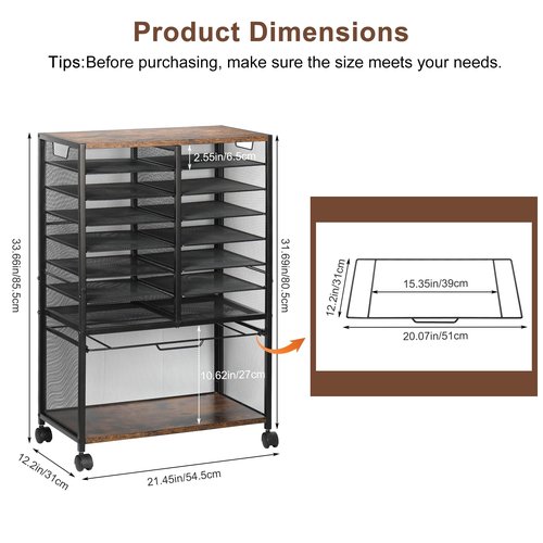 Solinxe File Organizer, Rolling File Cart Cabinet with Hanging Folders Rack, Mobile Mesh Paper Tray Storage Shelf, Utility Rack Cart for Home School Office, Black