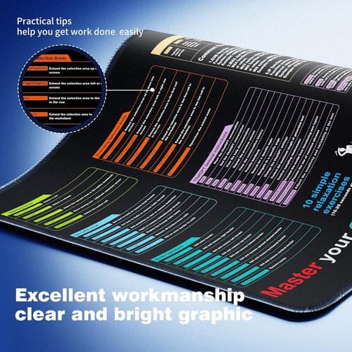 Excel Cheat Sheet Desk Pad - XL Waterproof Mouse Pad with Excel,Word & Office Shortcuts - Computer Mat for Office & Gaming,Desk pad for Keyboard and Mouse (1)