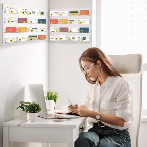 TURSTIN Business Card Holder Wall Mount Clear Sticker Display Marketing Holder Acrylic Business Card Stand Multi Pocket Rack Organizer Space Saver for Home Office (16 Pockets)