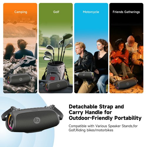 TAZATA Portable Loud Bluetooth Speaker, 60W Large Subwoofer Wireless Bluetooth 5.3 with Powerbank USB Charge Out,Waterproof IPX7,Rugged Outdoor Boombox for Party,Beach,Golf Life,Pool, Shower,Bike Use