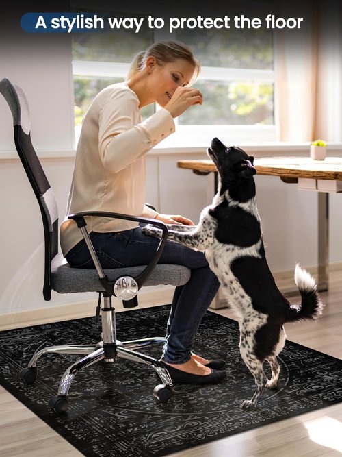 Office Chair Mat for Hardwood Floor, 36"x48" Under Desk Carpet Protector for Rolling Computer Chair Mat, Machine Washable Area Rug, Anti-Slip Floor Mat Jet Black