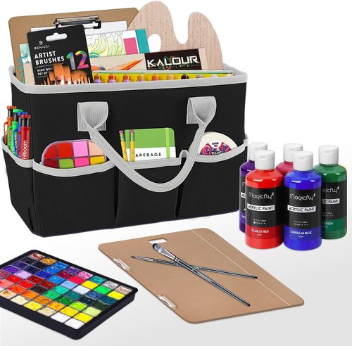 Godery Desktop Tote Organizer - Versatile Teacher Helper Bag for Arts, Books & Stationery | Black-Gray