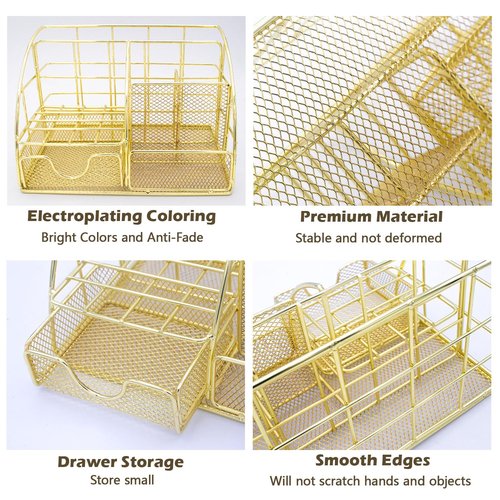 FERXIDI Gold Desk Organizers and Accessories,Office Supplies for Desk,13PS Set with Acrylic Stapler,Tape Dispenser,Staple Remover,Pen Holder,Clips,Scissor, Phone Holder,Pen