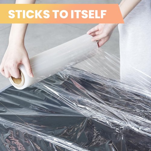 TAPEBEAR 4 Rolls Stretch Wrap Heavy Duty 15" x 1000 Ft, 80 Gauge Industrial Strength Shrink Wrap, High Performance Clear Plastic Wrap Self-Adhering for Furniture Moving, Luggage Packing, Pallet Wrap